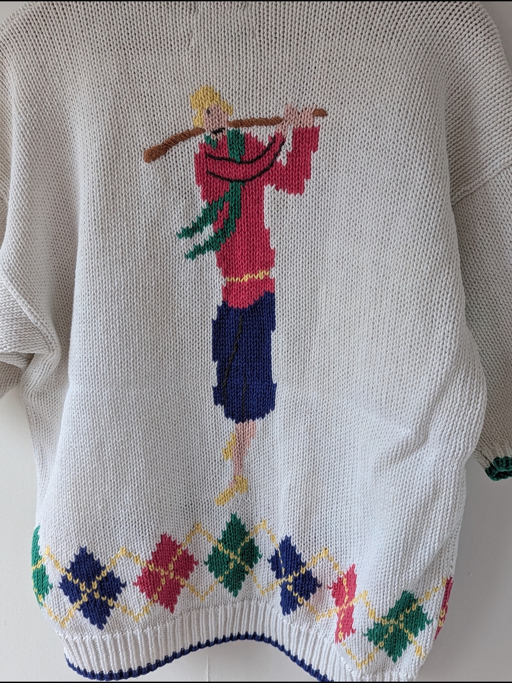 Vintage Cape Isle Knitters Baseball White Multicolor Argyle Knit Cardigan Large - Picture 5 of 13